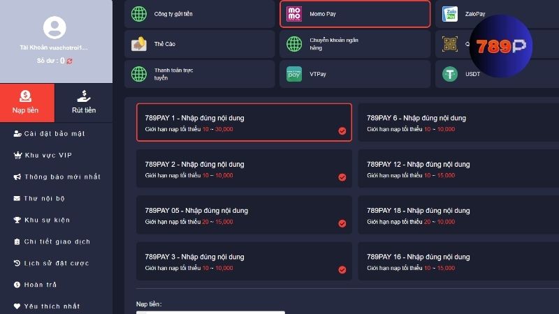 Vì sao nạp tiền 789P không thành công?